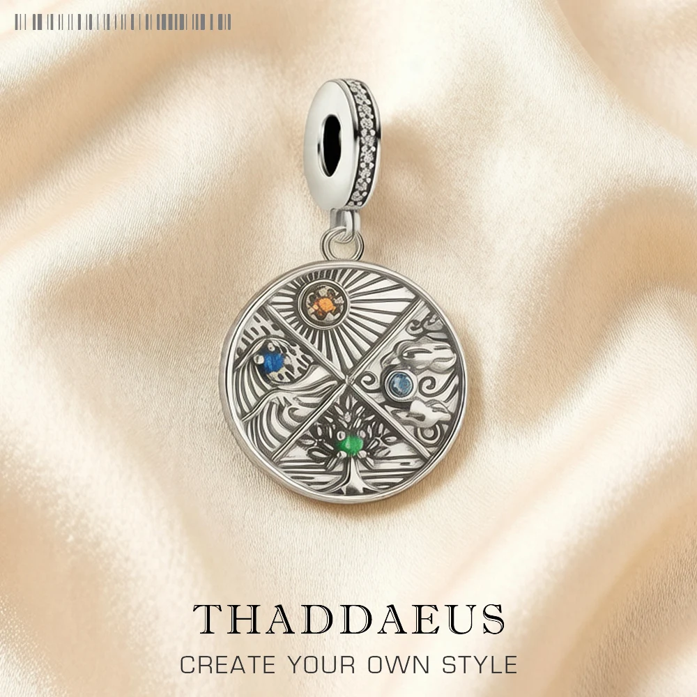 Earth, Water, Air, Fire Elements 925 Sterling Silver Dangle Charm Pendant Women Men Fine Jewelry