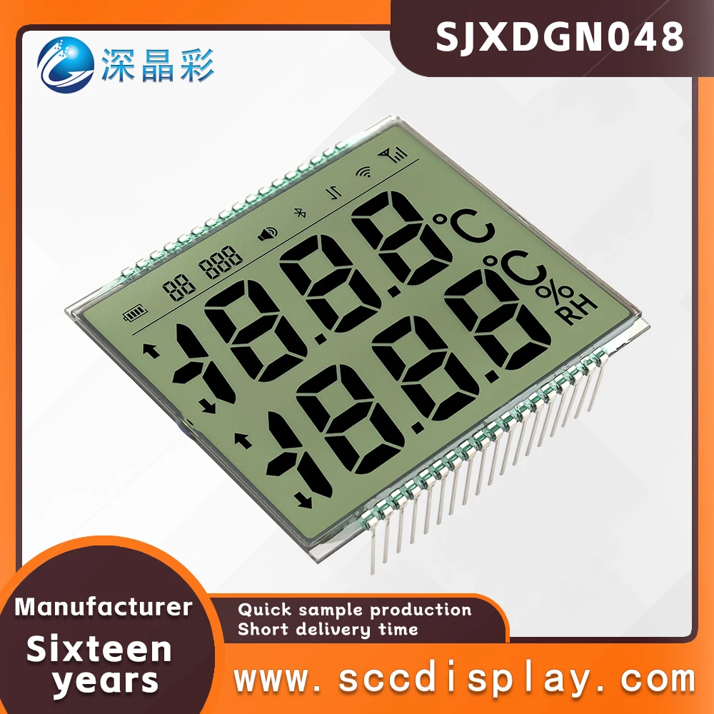 Fabricante personalizado sjxdgn048 tn tela de segmento lcd positivo tela de exibição de ponto decimal instrumento de temperatura tela lcd