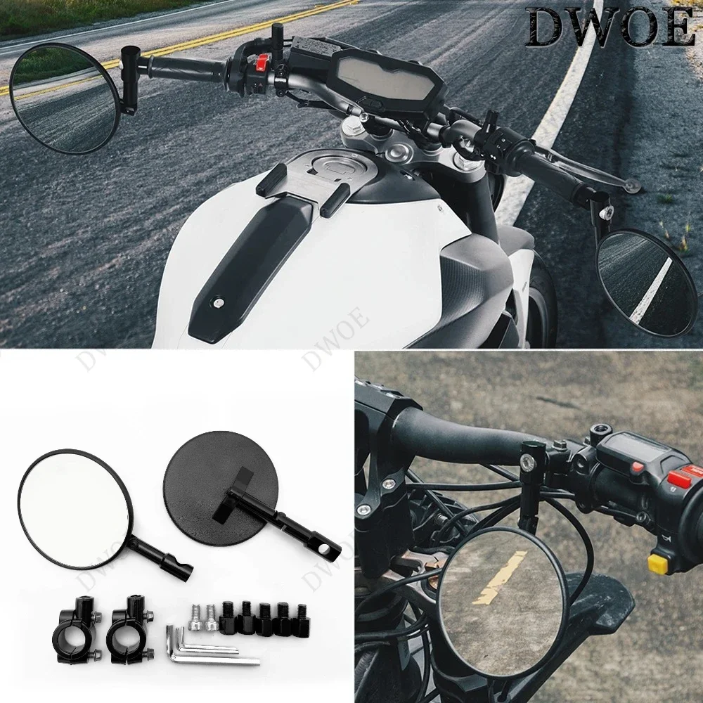 DWOE Motorcycle Round Rearview Mirror Universal 360° Adjustable Handle Bar End Mirrors Motorbike Scooters Bicycle Accessories