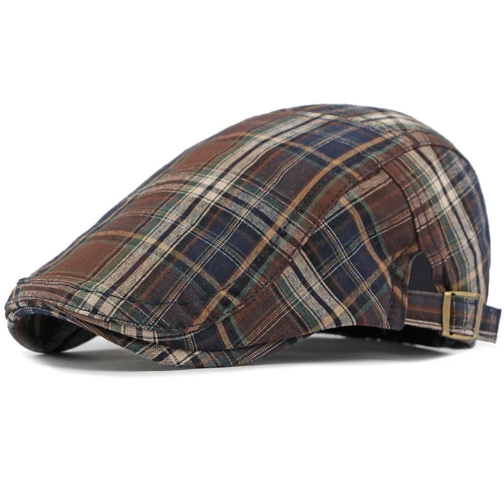 HT4376 Berets Men Women Vintage Plaid Beret Cap Male Female Adjustable Flat Cap Retro Spring Summer Cap Beret Hats for Men Women