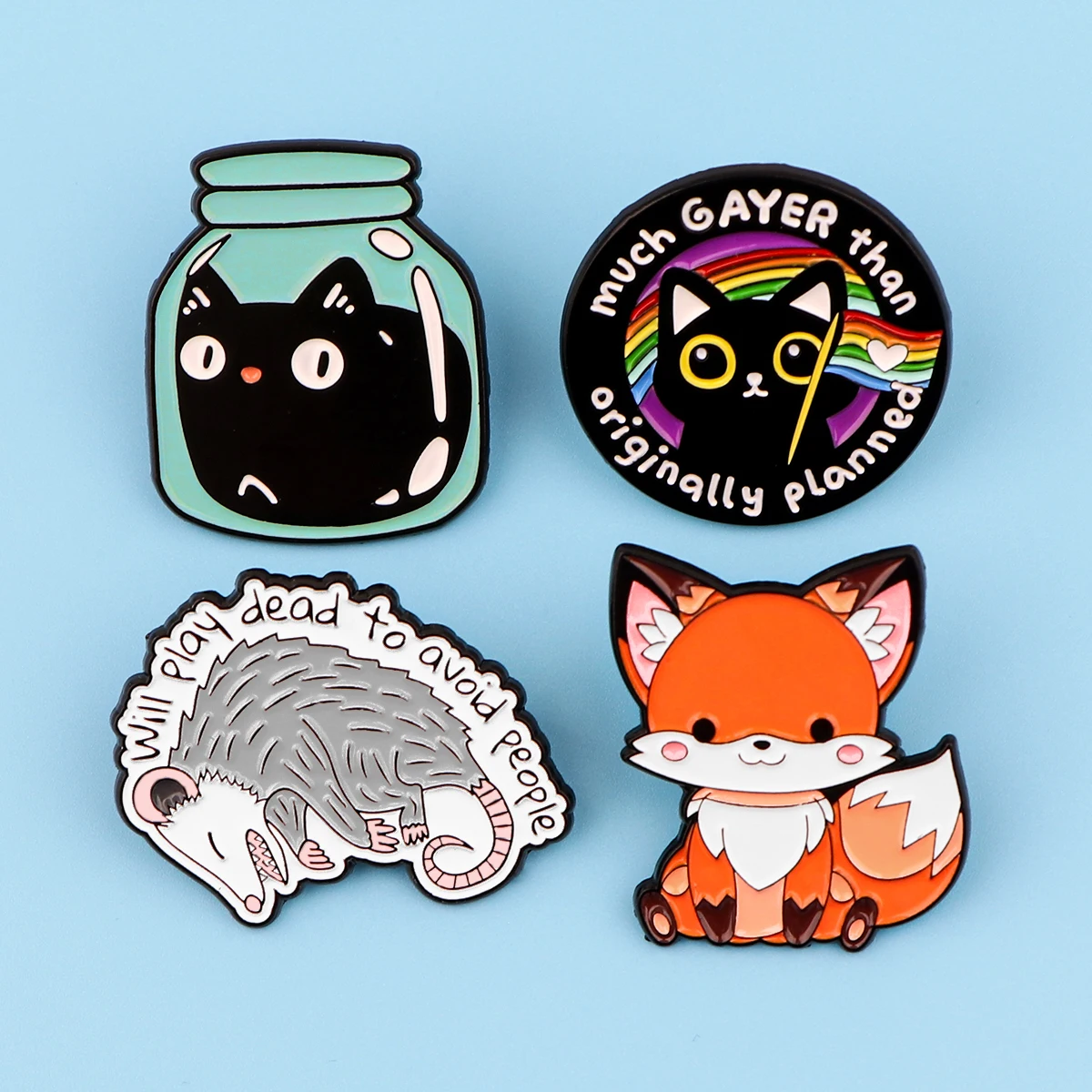 Cute Bottle Black Cats Pins Cartoon Animals Fox Badges Brooches for Clothing Enamel Pin Women's Badges Jewelry Accessories Gifts