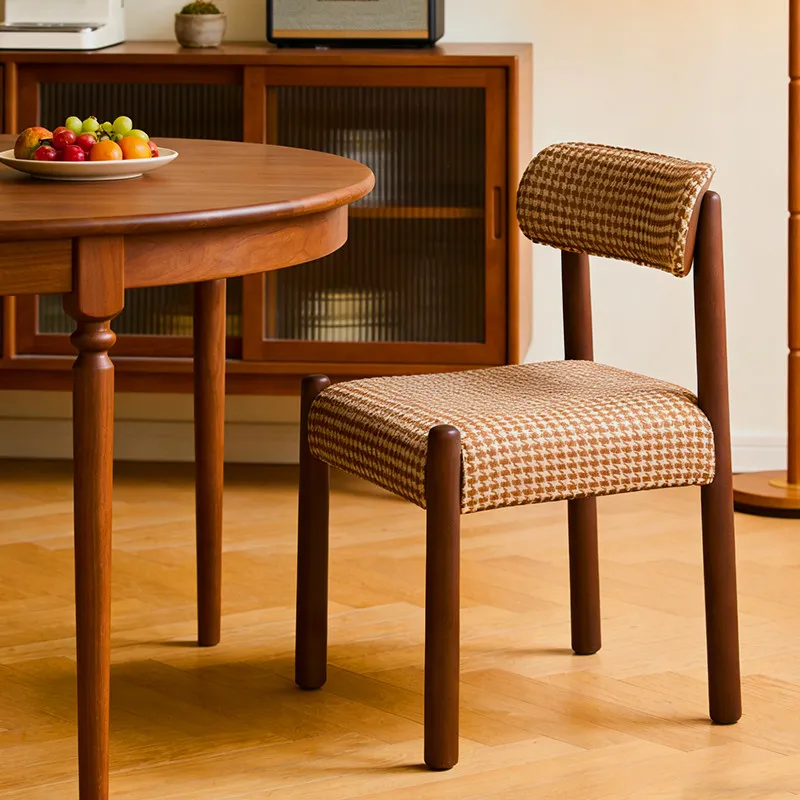 Retro Fabric Dining Chairs Solid Wood Upholstered Seat for Cafe Vintage Dining Room Furniture Home