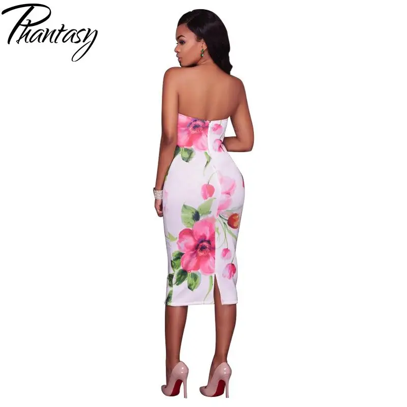 Phantasy Sexy Fashion Slip Dress for Women Flower Printing Elegant Slim Slit Dress Female Party Evening Dress Clothes Summer