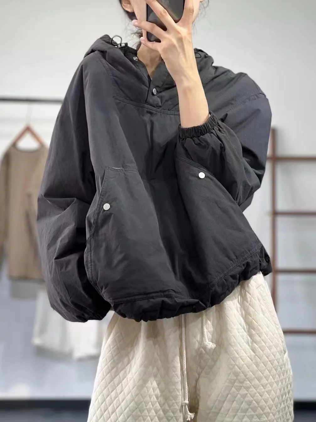 

Japanese Sle Artistic Hooded Cotton Jaet Women's Autumn Winter Loose Casual Warm Overhead Cotton Coat Trendy Large kets