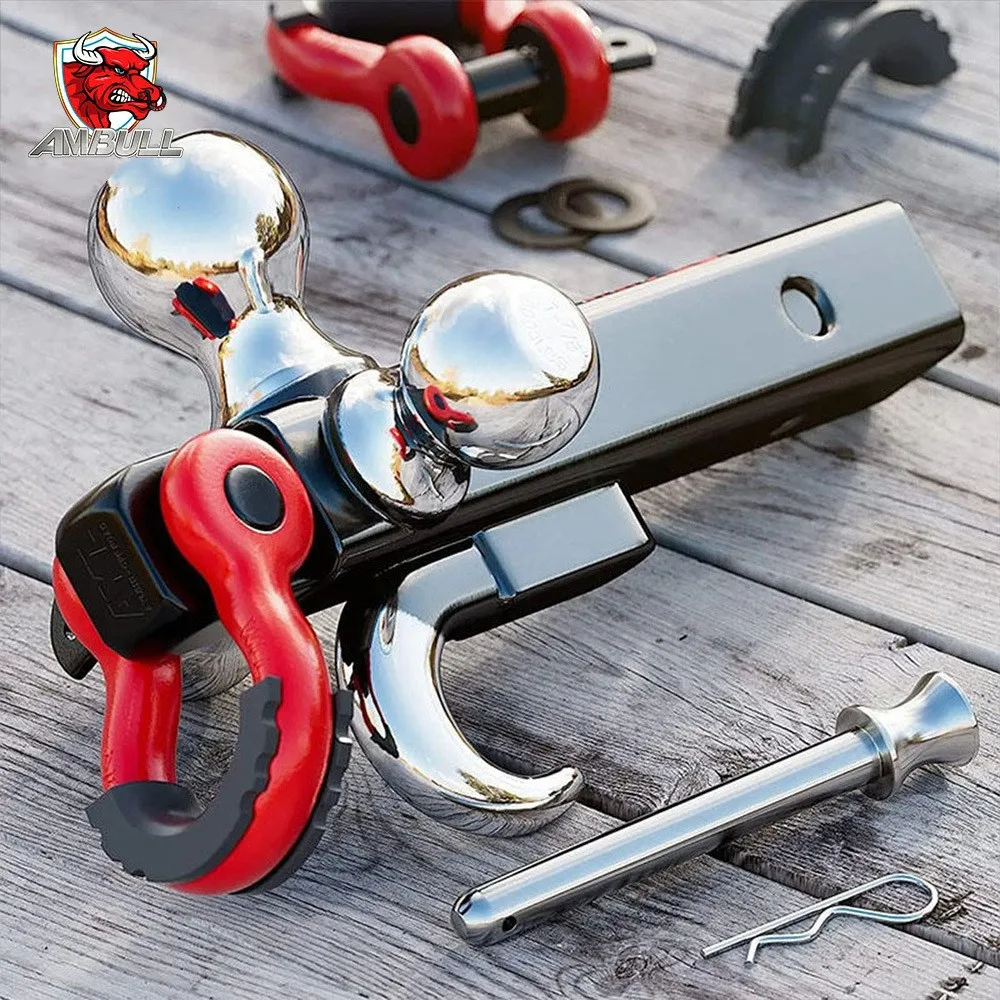 Heavy Duty Rotatable 3 Ball Trailer Hitch Mount with Hook for 2 Inch Receiver, Adjustable Towing Adapter Kit with Anti