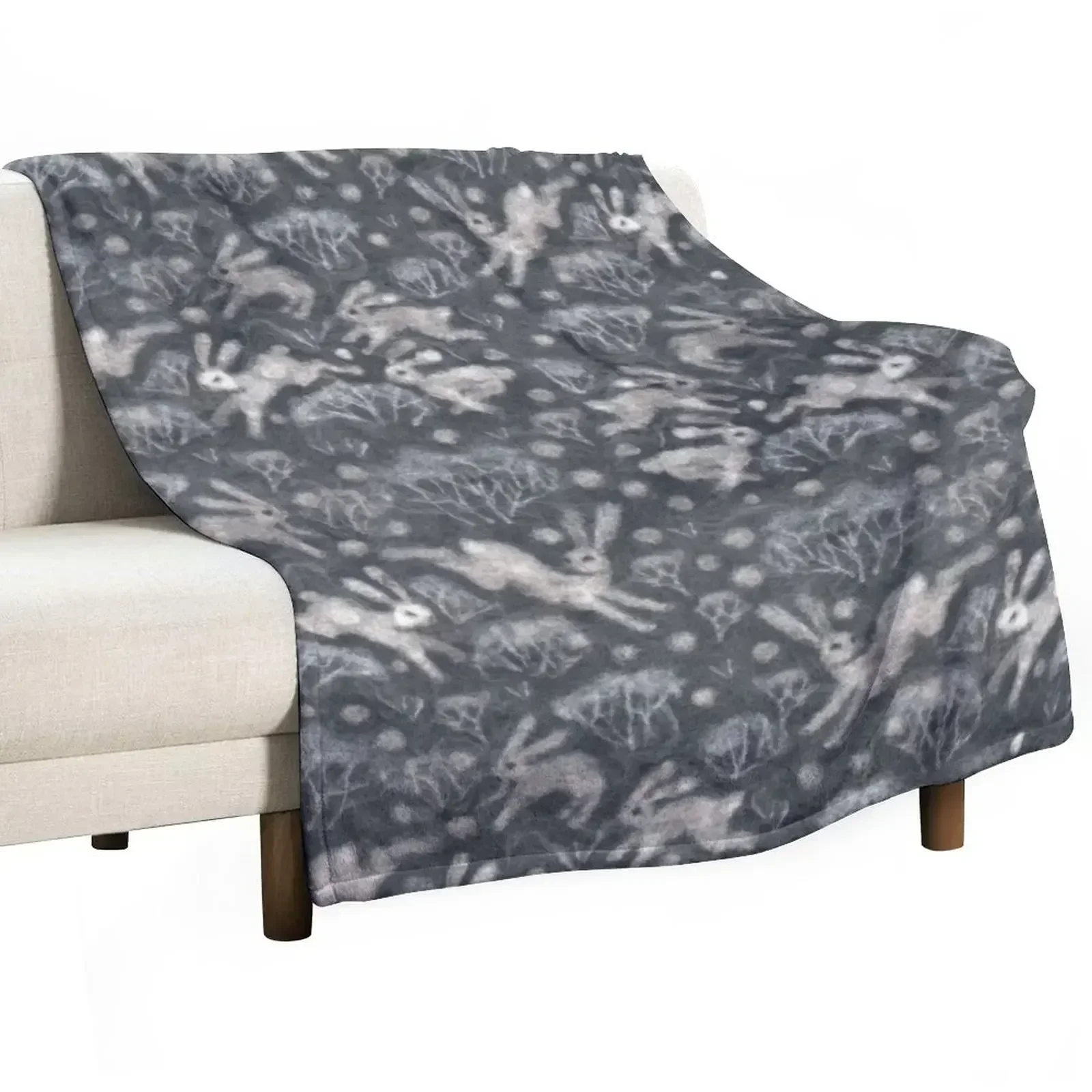 

Hares Field, Winter Snow Field Bunnies Rabbits Pattern Grey Throw Blanket Men's Soft Warm Throw Blanket for Couch