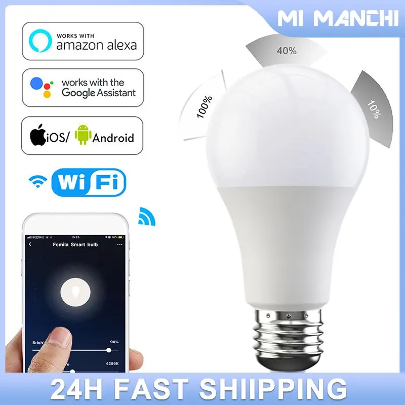 

Smart Bulb WIFI Dimmable Brightness Light LED Bulb 15W E27 B22 Alexa Google Home IOS/Android Remote Control LED Lamp 110/220V