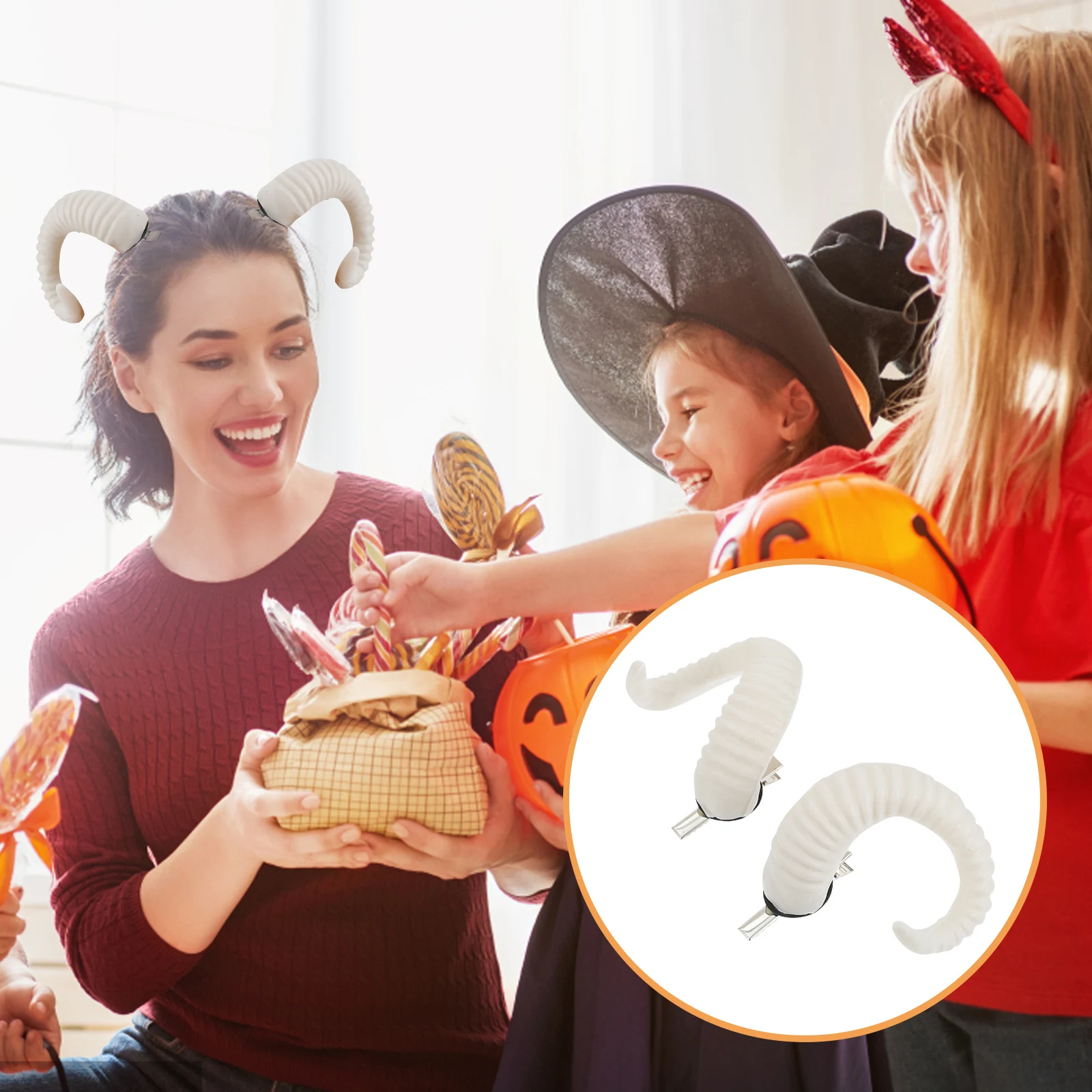 

Horns Hair Clip Durable Halloween Costume Party Accessory White Unique Artificial Cosplay Headwear