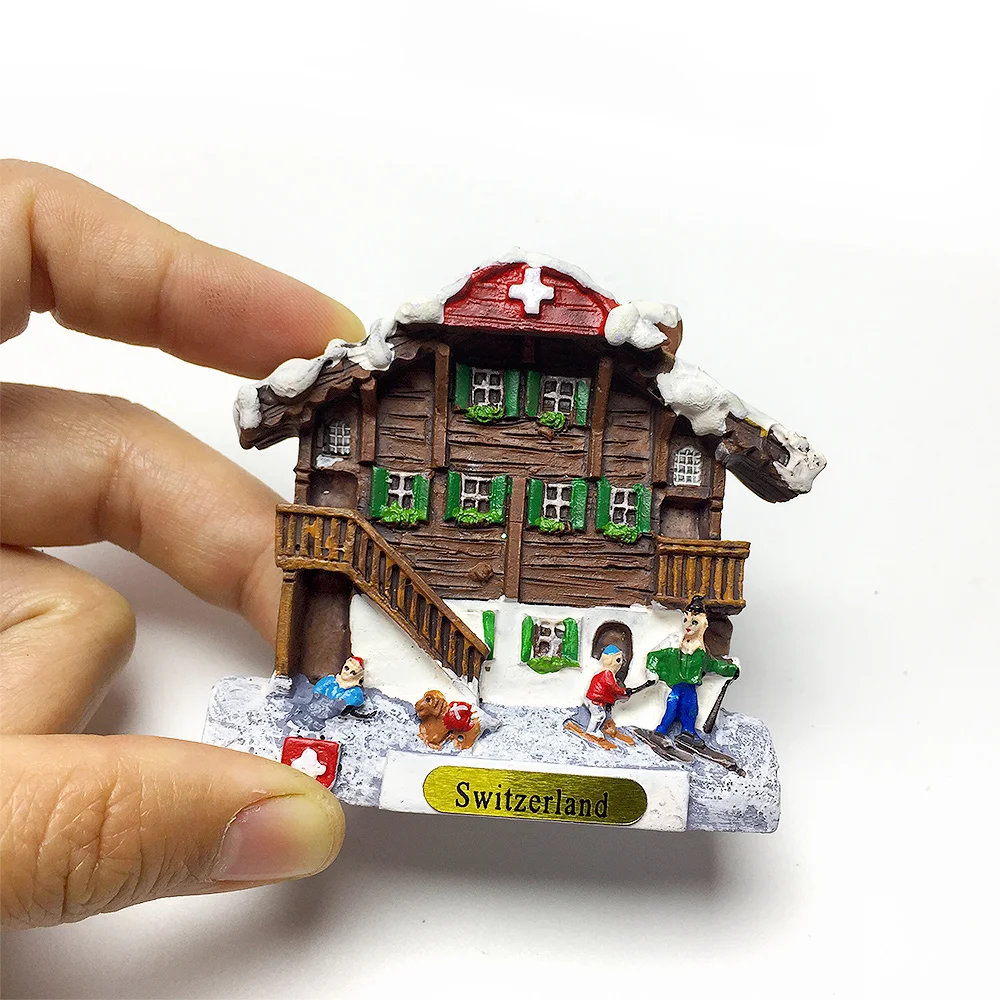 

‌Switzerland Chalet Scene Resin Fridge Magnet, Wooden House Decorative Magnet, Travel Souvenir