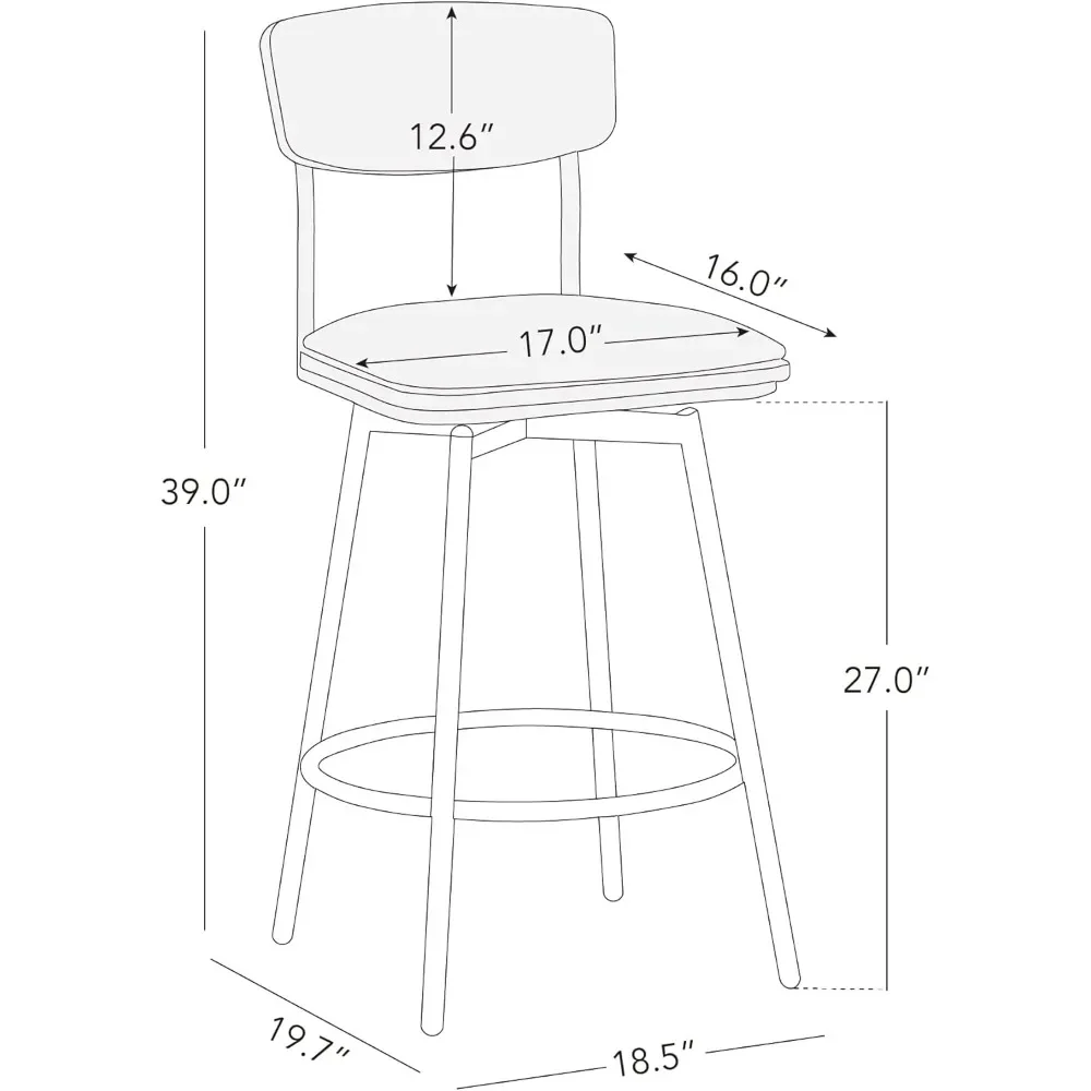 Altura Bar Banquetas Set com Costas, Metal e Madeira Frame, Tecido Estofados Barstool, Barra Altura do Contador, 27 polegadas, Conjunto de 2