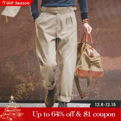 Maden Elastic Casual Pants Men's Cargo Work Pant Vintage High Waist Classic Straight Trousers Autumn Winter Male New Bottoms