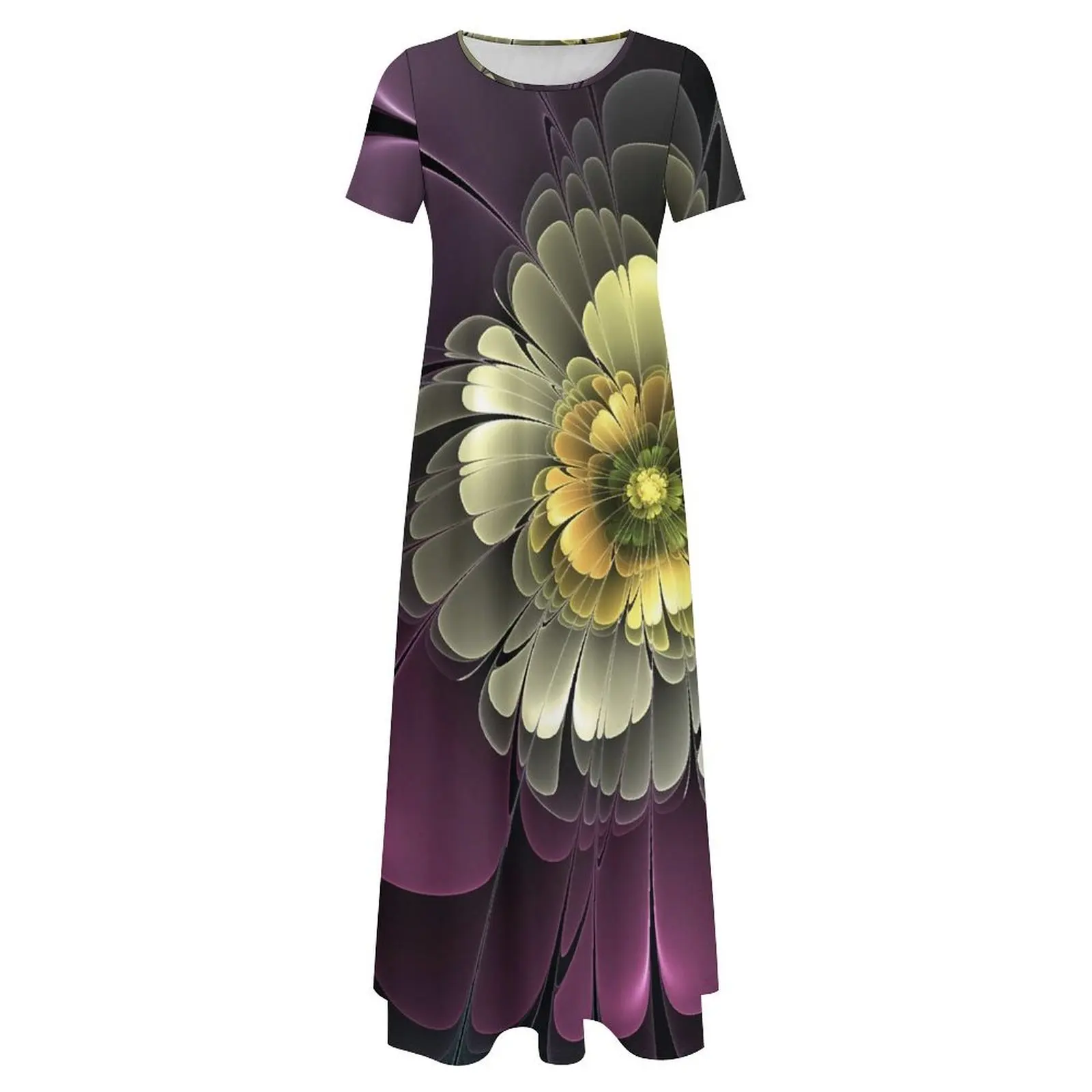 Purpur vestido floral abstrato arte moderna moda coreana boho praia vestidos longos feminino kawaii maxi vestido tamanho grande