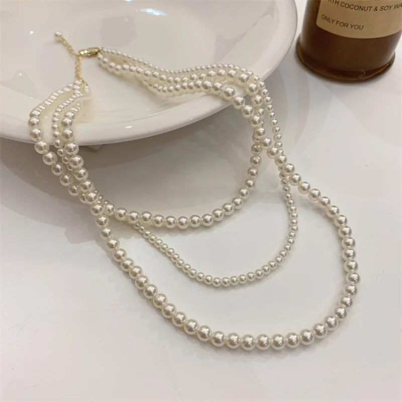 INS Vintage Fashion Multilayer Pearl Necklace Chokers Korean Style Simple Pearl Collarbone Chain Luxury Jewelry For Women New