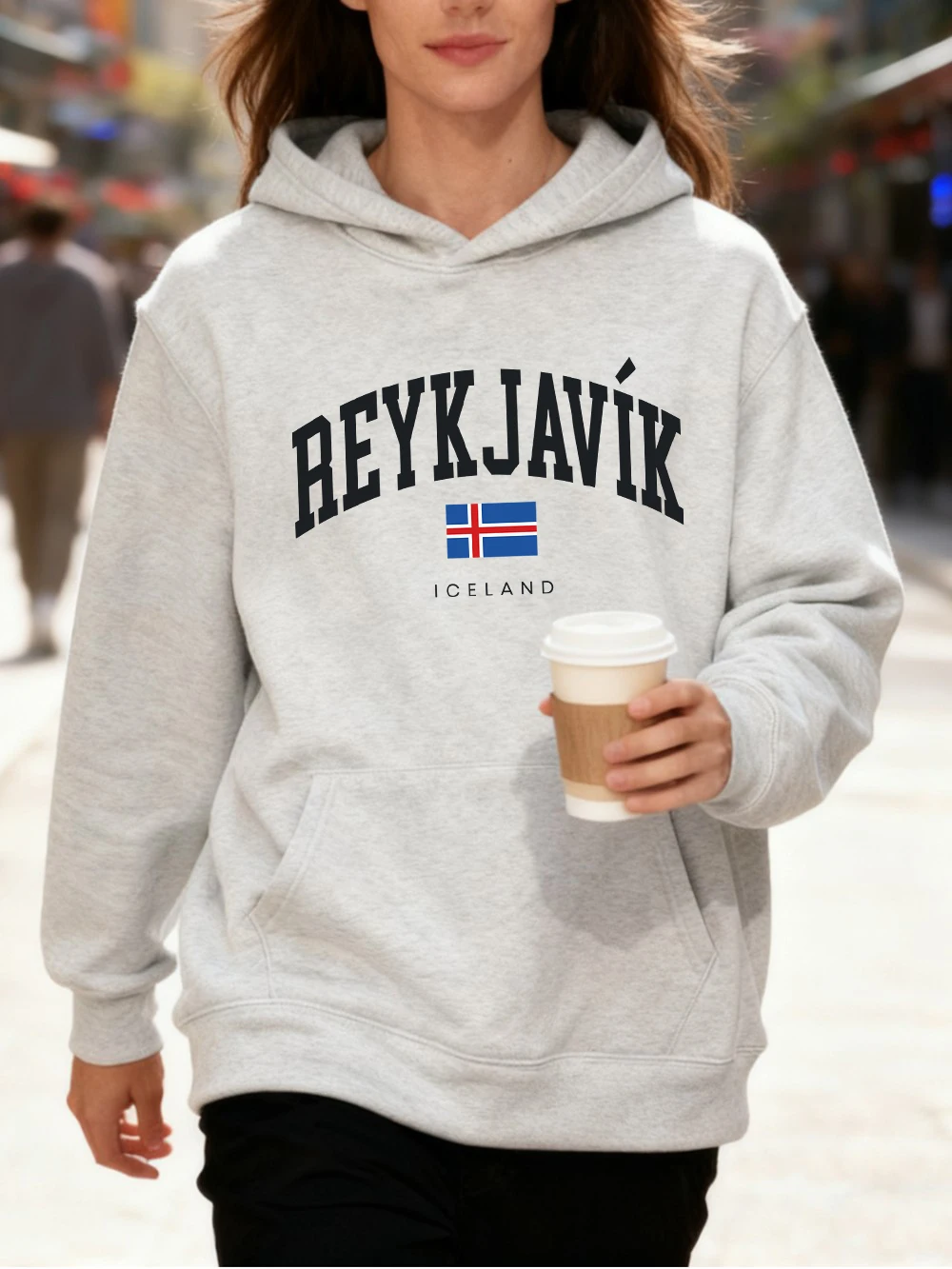 เสื้อฮู้ดพิมพ์ลายธงชาติไอซ์แลนด์ เรย์กjavik ผ้าฝ้ายสำหรับผู้หญิง แบบสวมหัว มีกระเป๋า ทรงสปอร์ต หลวม สวมใส่สบาย เหมาะสำหรับฤดูหนาว ผ้าฟลีซ อุ่น