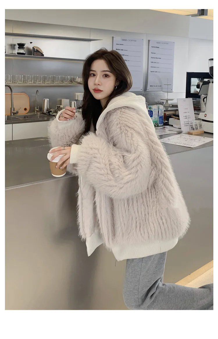 Manteau à capuche en fourrure artificielle pour femmes, couleur unie, ample, mode, confortable, décontracté, écologique, sans perte, chaud, doux et moelleux