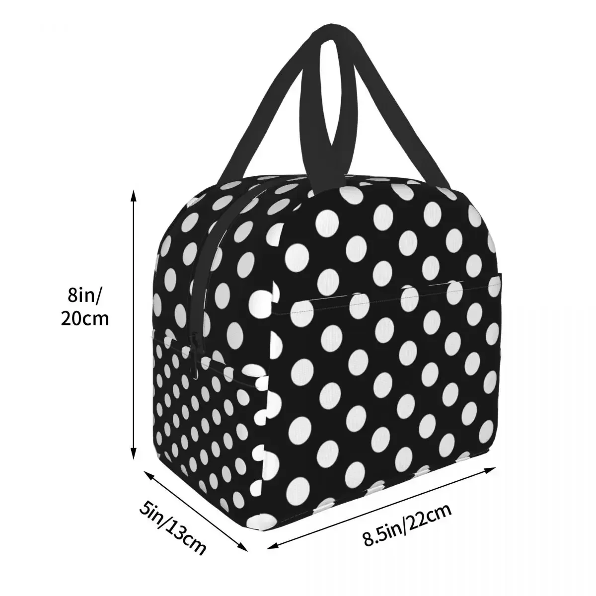 Black And White Polka Dots Lunch Bag for Women Portable Insulated Thermal Cooler Food Lunch Box Work School Travel Picnic Bags