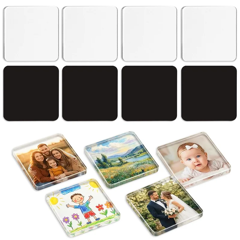 10/20Set Blank Square Acrylic Fridge Magnets 5x5cm DIY Magnet Making Kit for Photo Crafts Art Projects Personalized Gifts