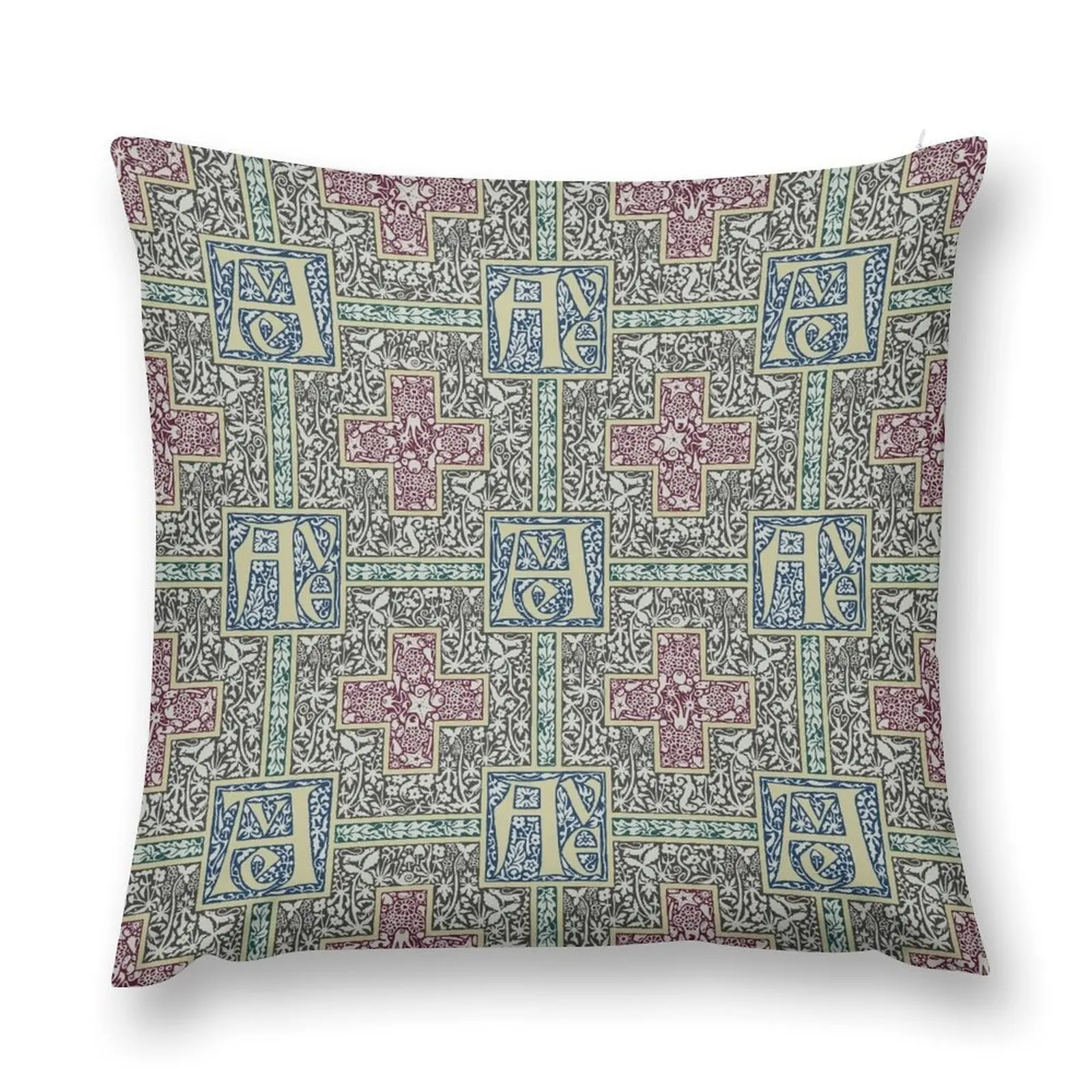 Ave Millefleur Damask with Crosses Throw Pillow Pillowcases Bed Cushions Decorative pillow case pillow