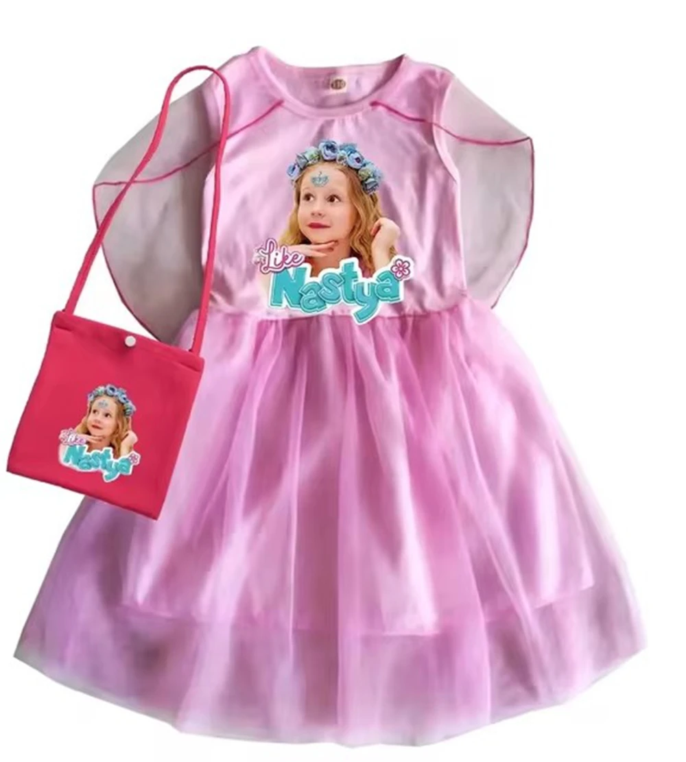 Nastya Tv Show Clothes Kids Short Sleeve Fancy Dress for Girls Mesh Casual Dresses Children Wedding Princess Vestidos Cute Like