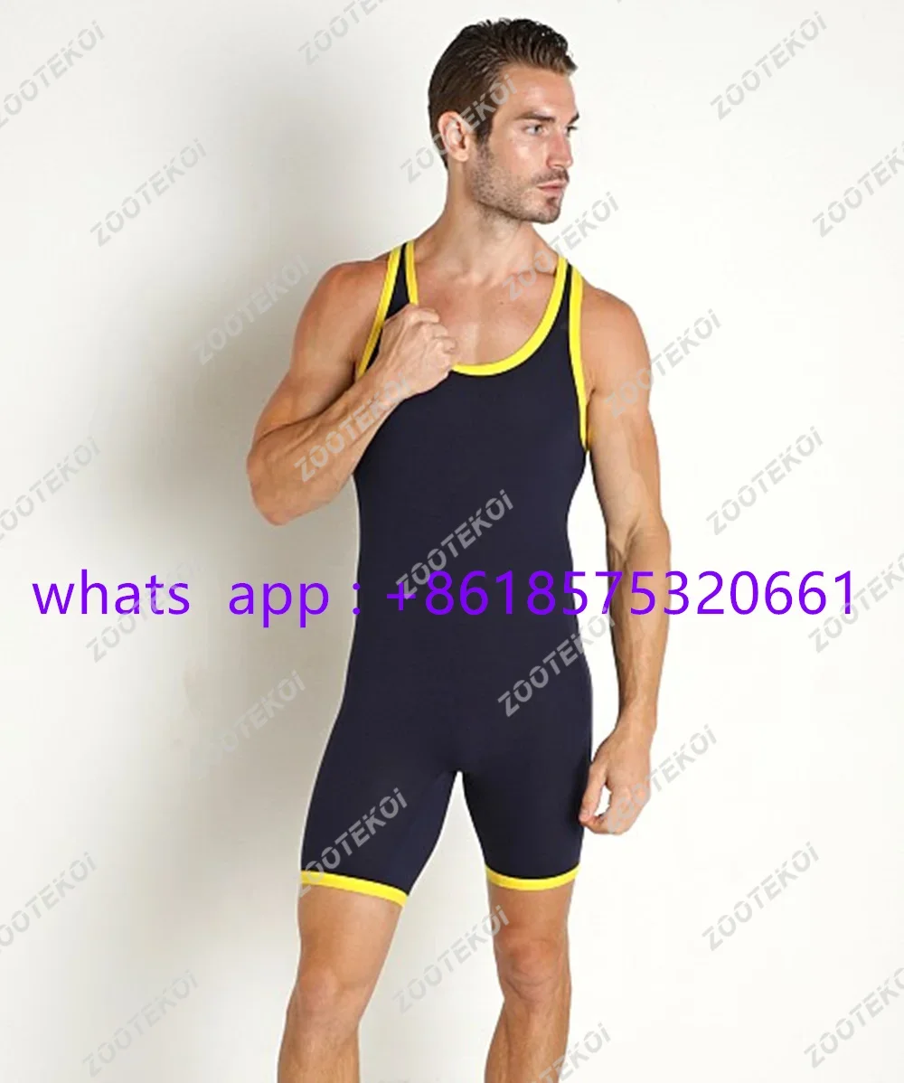 Men Sleeveless Wrestling Vest Tights Race Running Suit Gym Training Strength Weightlifting Clothing Athletic Elasticity Jumpsuit