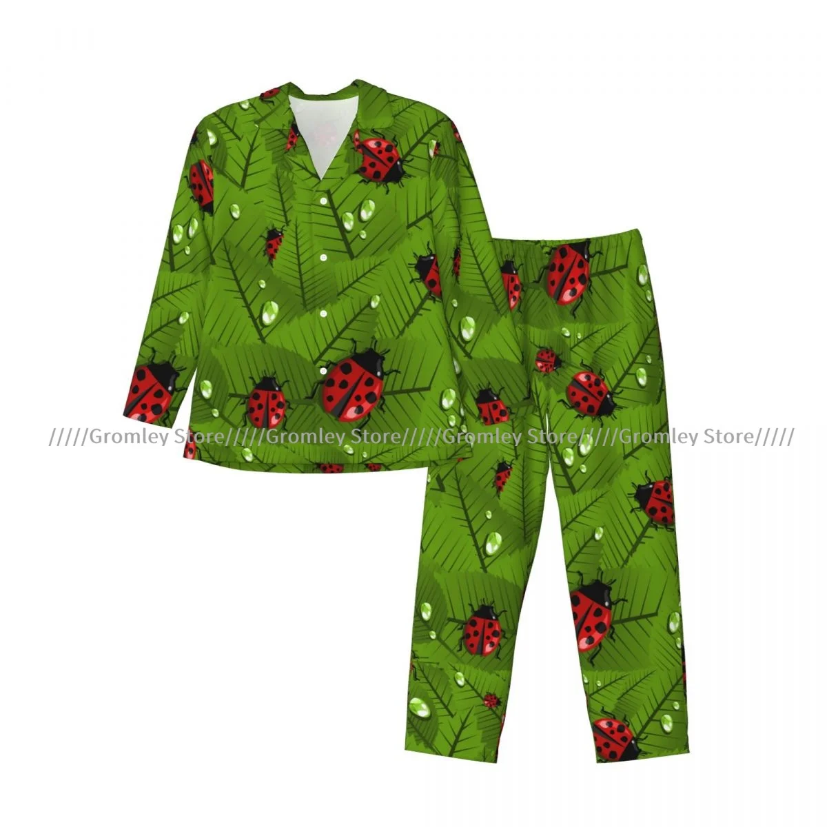 Conjuntos de pijamas para hombre, ropa de dormir de primavera con hojas y escarabajo y mariquita, prendas de vestir de ocio de manga larga, ropa de descanso para otoño e invierno