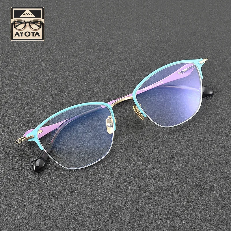 New Non-magnetic Steel Glasses Frame Women's Personality Square Oval Cyan Purple Half Frame Optical Reading Eyewear Men OT-014