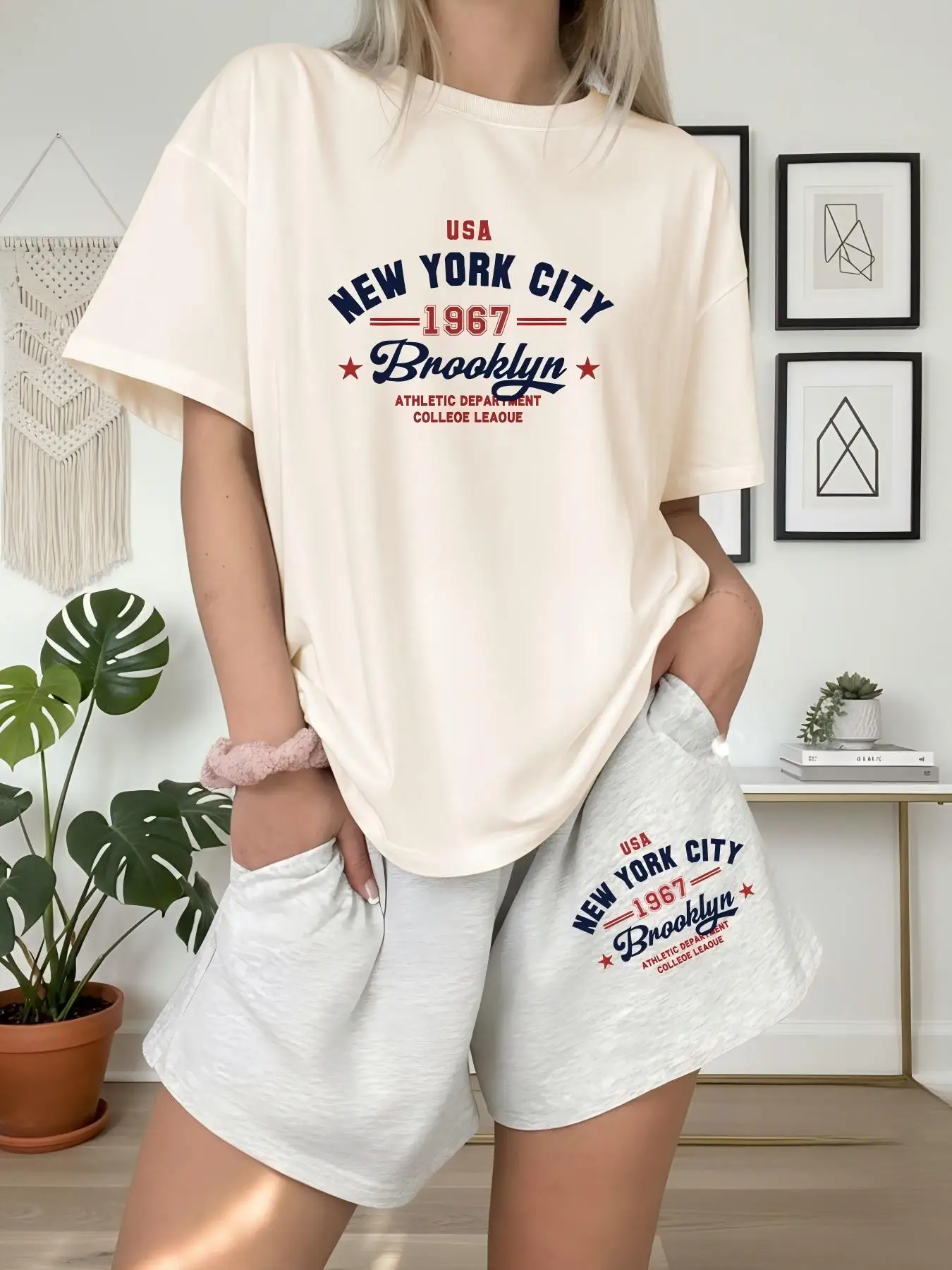 2026 Summer New Street Fashion Sports Leisure Comfortable Soft 3D Letter Pattern Printed Women's Short-sleeved Set