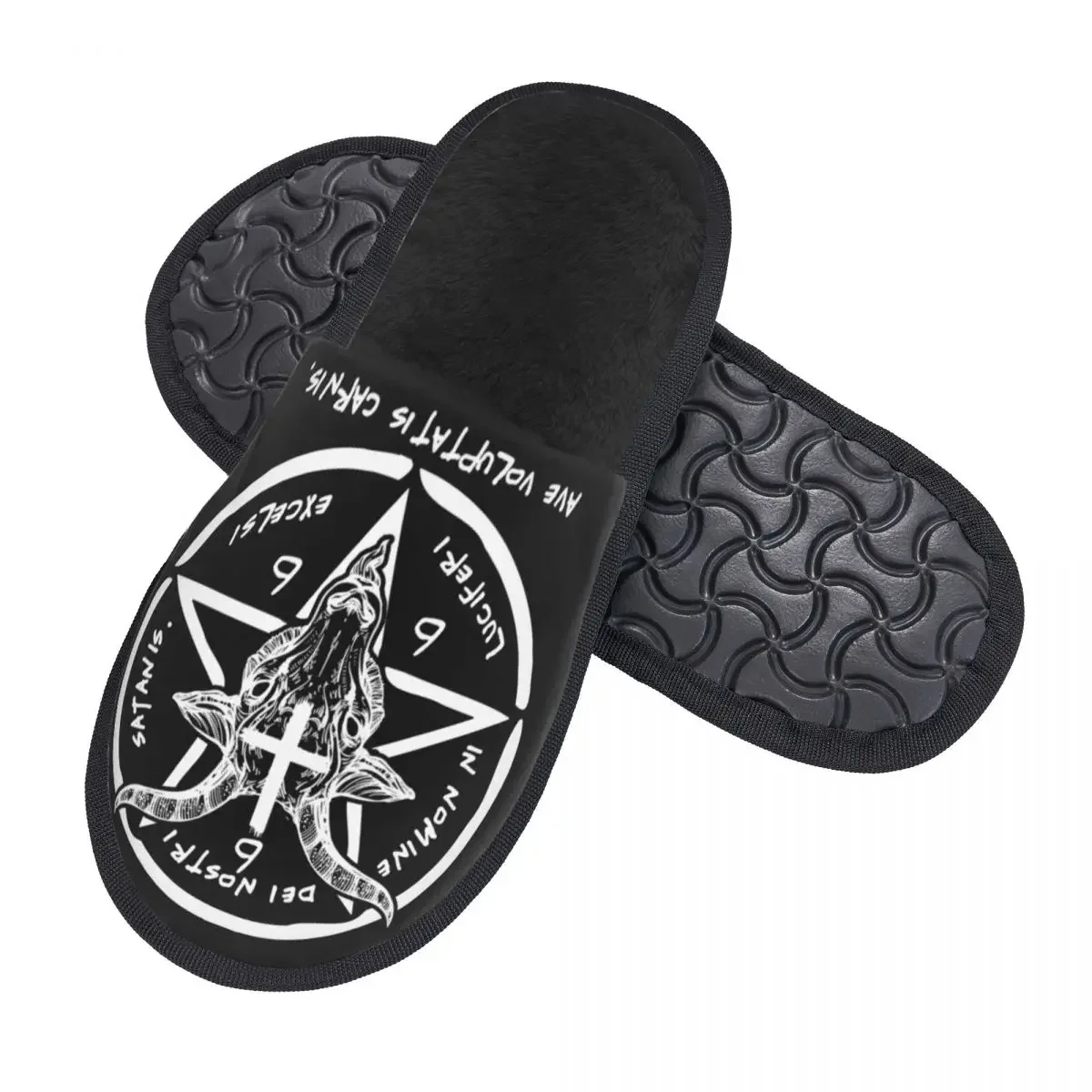 Custom 666 Baphomet House Slippers Women Soft Memory Foam Sigil Of Satan Knights Templar Slip On Bedroom Slipper Shoes