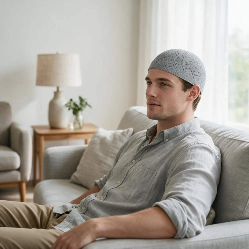 Arabic Man Stretchy Prayer Hat Soft Solid Color Beanie Hat Durable Breathable Men Knitted Cap Daily