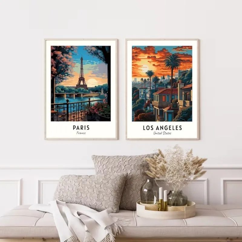 France City Landscape Posters Paris Bordeaux Brest Lille Prints Canvas Painting Wall Art Pictures Travel Agency Room Home Decor