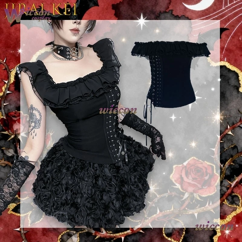 mag-x-gothic-lolita-dark-academia-square-neck-corset-top-pleated-mini-skirt-streetwear-patten-y2k-gothic-dark-lolita-jirai-kei