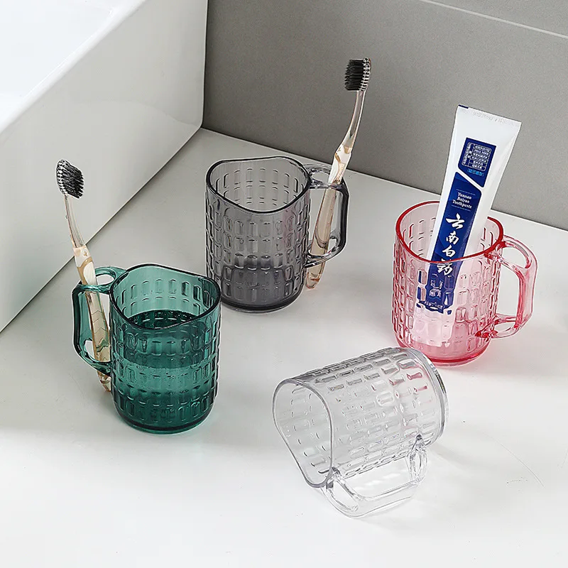 

Nordic Simple Square Round Mouthwash Cup Couple Household Toilet Toothbrush Cup with Handle Transparent Plastic Family Set