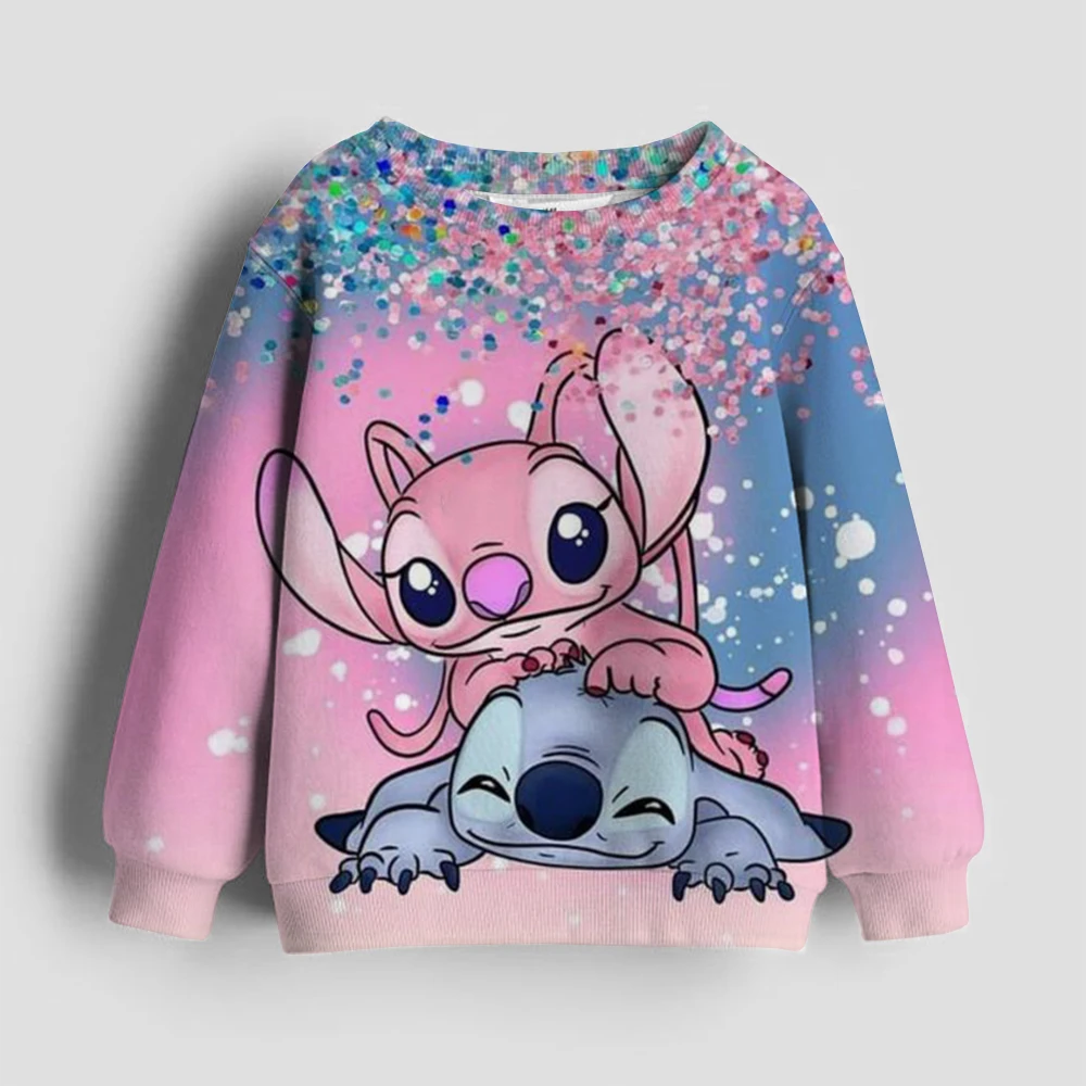 2025 Disney Hoodie Fashion Stitch Angel Monster Pocket Sweatshirt Pullover Cute hoodies girls child Sweatshirt Cartoon Top y2k