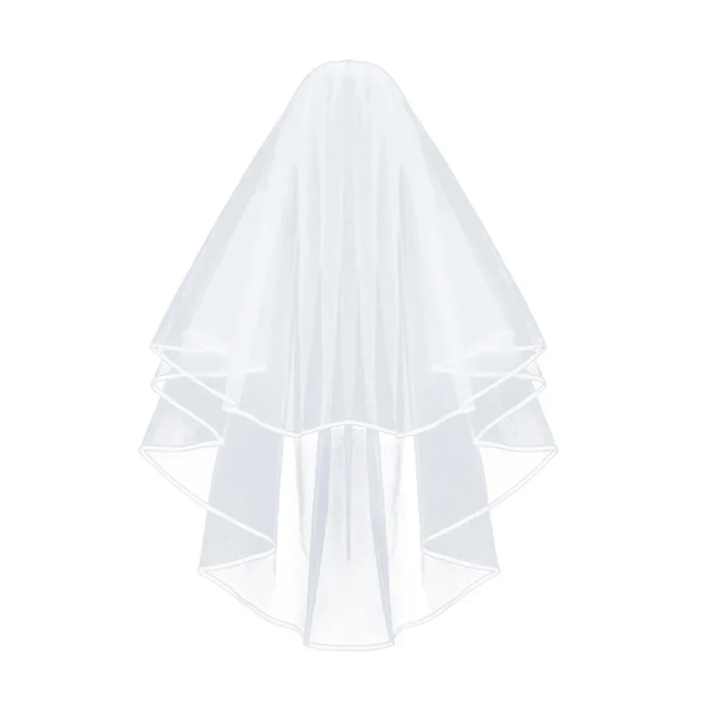 

Simple and Elegent Wedding Veil Bridal Tulle Veils with Comb and Lace Ribbon Edge White