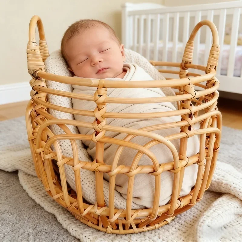 Retro Woven Basket 1pc Newborn Baby Photo Posing Props Doll Toy Assisted Tool Studio Photography Supply for Infant Boys Girls