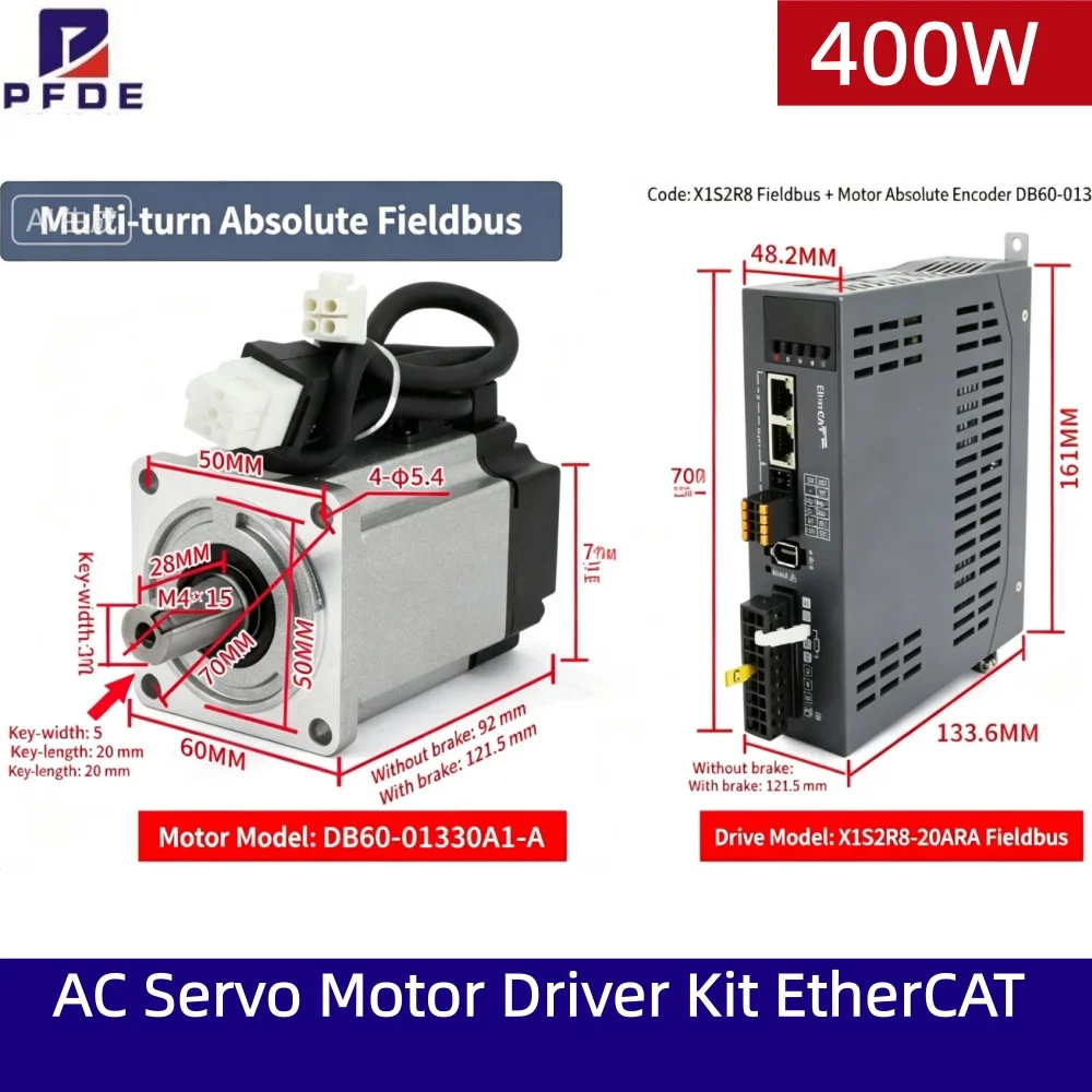AC Servo Motor Driver Kit EtherCAT CANopen Magnetic Absolute Encoder 220V Servo 400W