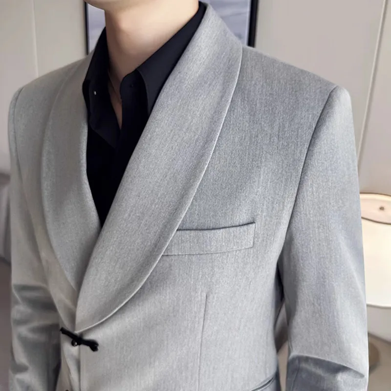 High Quality Korean Slim Fit Blazers Jackets Men Clothing Simple Two Buttons Business Tailcoat Formal Wear Casual Suit Coats 3XL