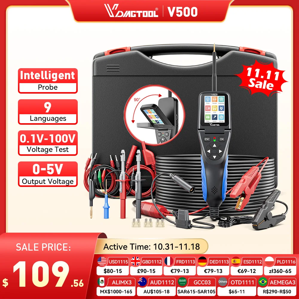VDIAGTOOL V500 Automotive Power Circuit Logic Probe Car Electric Tester Oscilloscope Multimeter Injector Relay Fuse Tester 9-30V