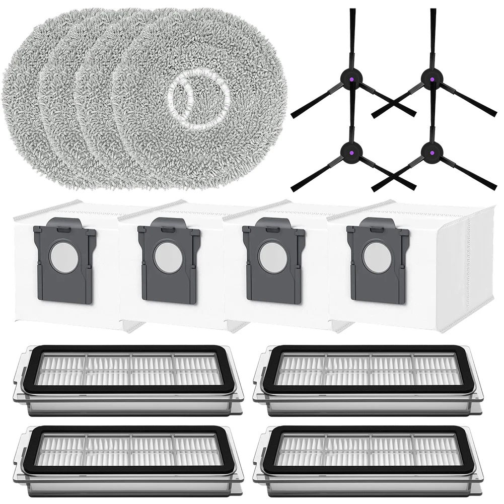For Cecotec For Conga X70 Robot Vacuum Side Brush Filter Mop Cloth Dust Bag Kit with 4 Pieces Each for Maintaining a Clean Home
