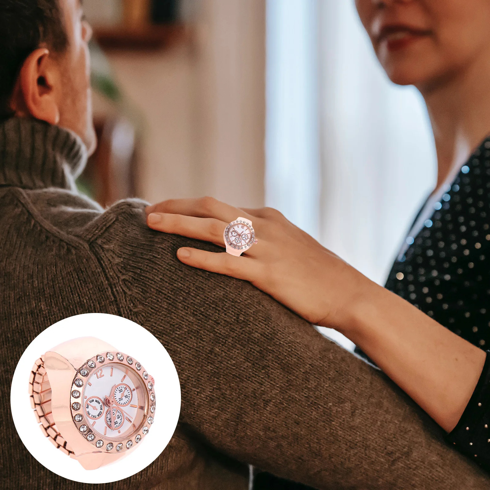 

Quartz Finger Ring Watch Elastic Round Ring Watch Fashion Casual Accurate Timekeeping Alloy Glass Durable Design