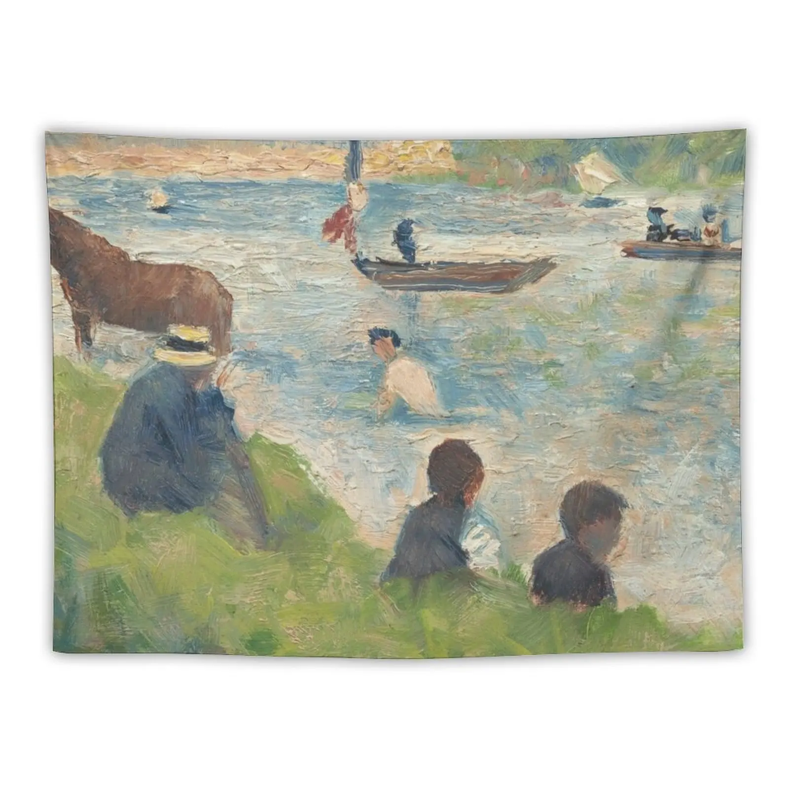 New Georges Seurat, Horse and Boats (Study for Bathers at Asnières), 1883/1884 Painting Tapestry Decor For Bedroom