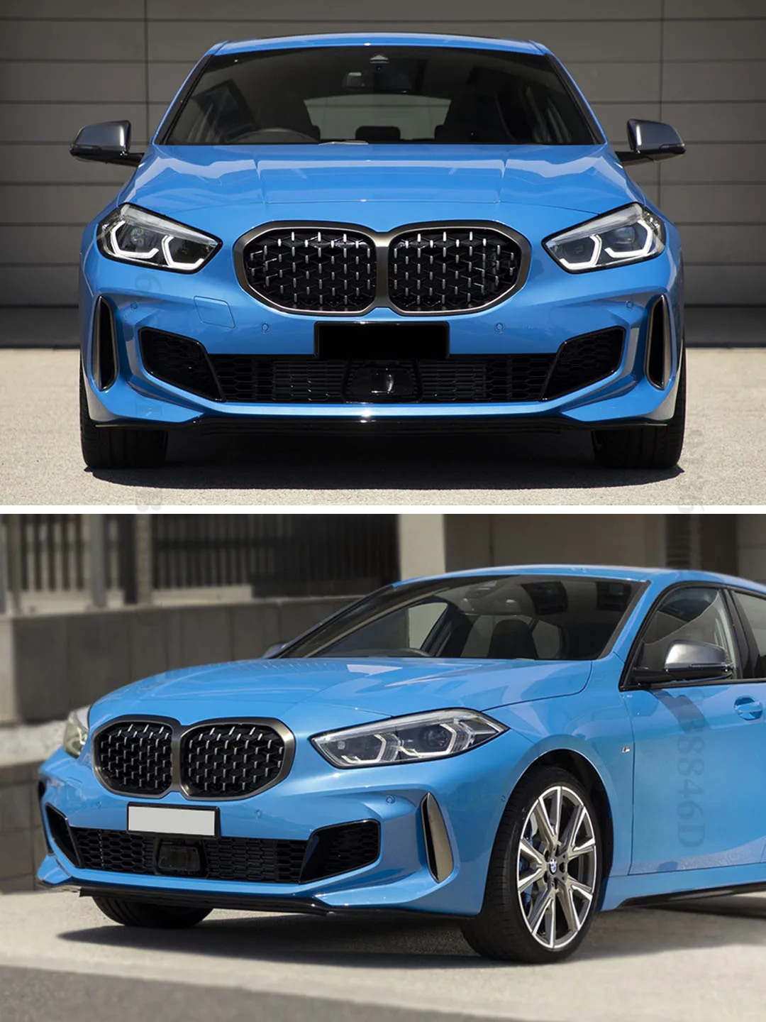 Front Bumper Inlet Double Slat Grille Diamond Grill For BMW 1 Series F40 2019-2023 128ti M135i xDrive 118i Tuning Accessories