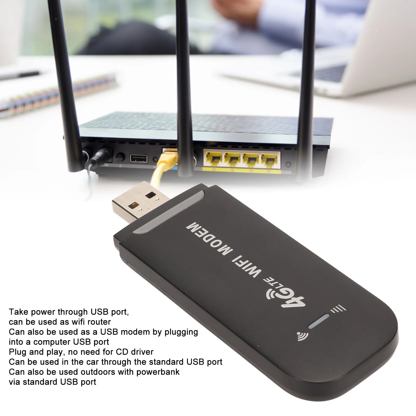 

4G LTE USB WiFi Router Black Support 10 Users Multipurpose ABS Material 150Mbps Mobile Wifi Router Lightweight for Cell Phone