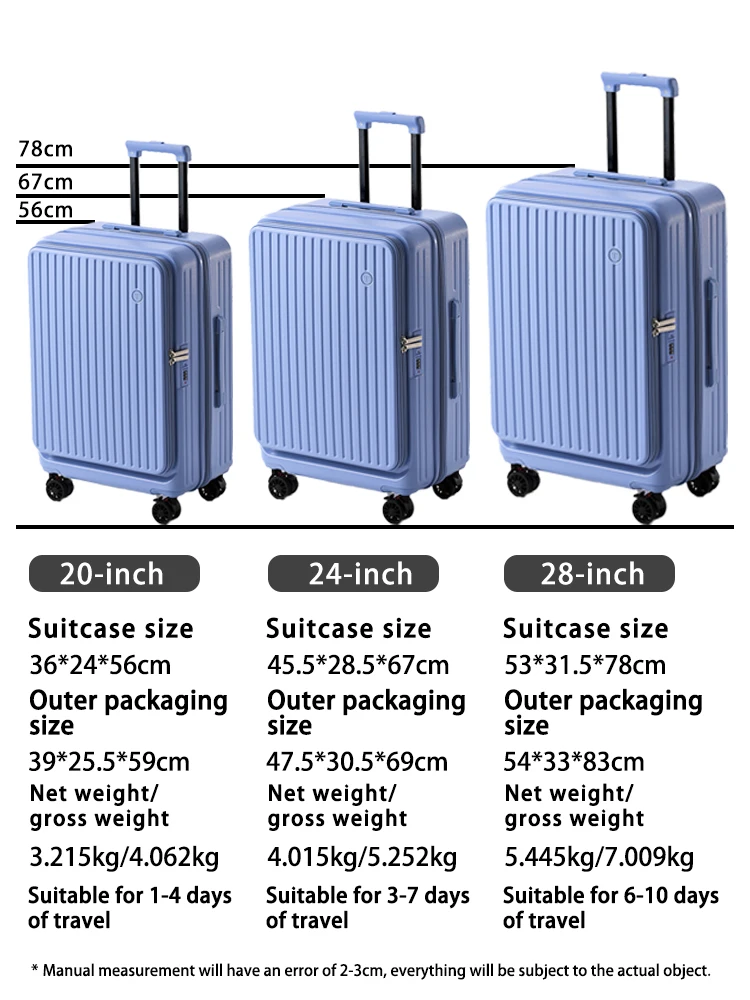 سعة كبيرة قابلة للتوسيع حقيبة متعددة الوظائف الجانب افتتاح الأمتعة الصعود حامل الكأس عجلات الفرامل امتصاص الصدمات