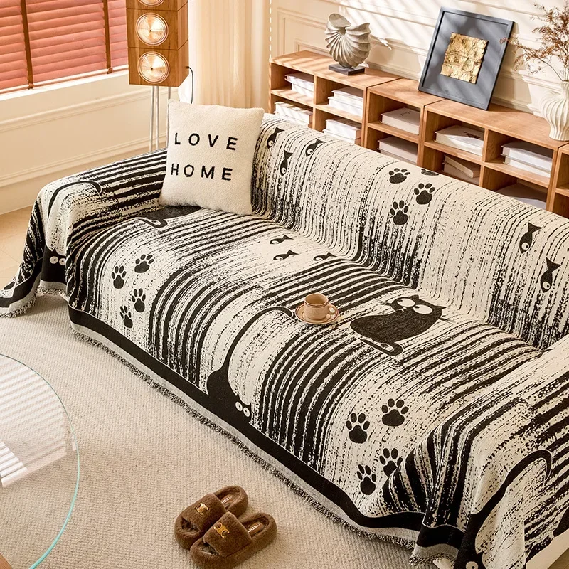 Cartoon Chenille Cat Element Sofa Towel Multifunctional Anti-Dirt Sofa Blankets Wear-Resistant Furniture Protection Slipcover