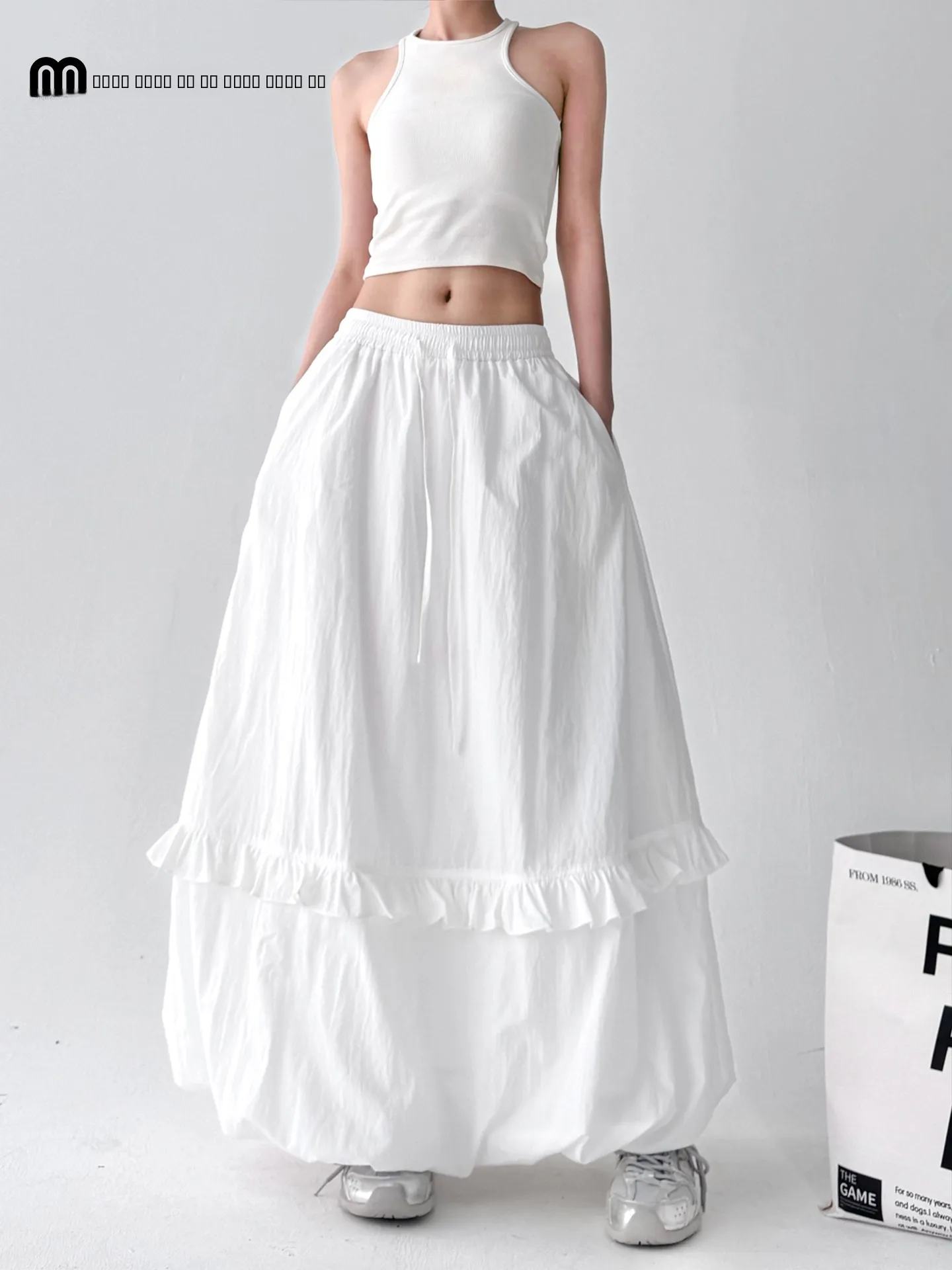 

2025 Summer New Sle White Flower Bud f Skirt Women's Tall Thin Lantern A-Line Skirt High Waist Long Polyester Cotton Blend