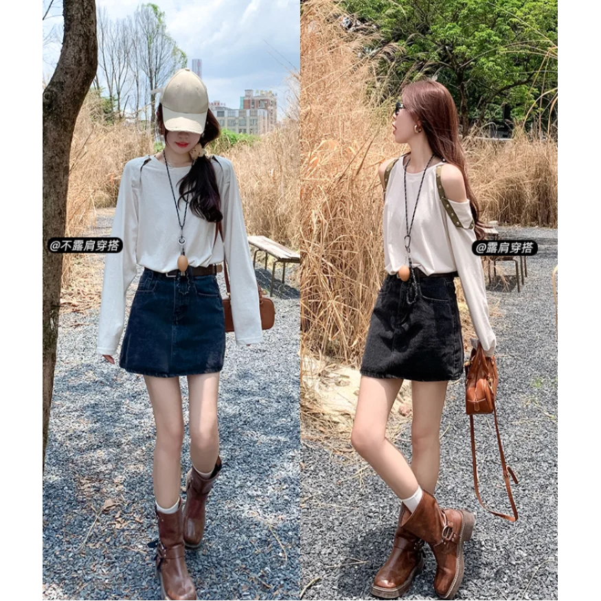 Long Sleeved T Shirts Aesthetic Womens Spring Layered Pleat Crew Neck Button Down Ruffle College Uniform Versatile Delicate Tees