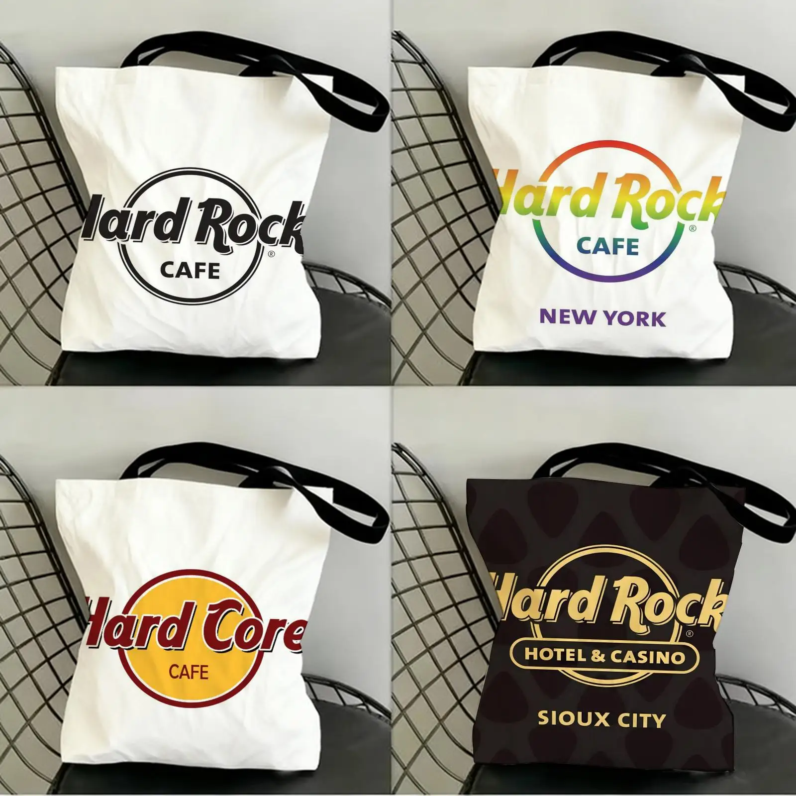 Luxury H-Hardcore Cafe Storage Bags Canvas Double-Sided Print Fashion Shoulder Tote Shopping Bag Gift Eco Handbags