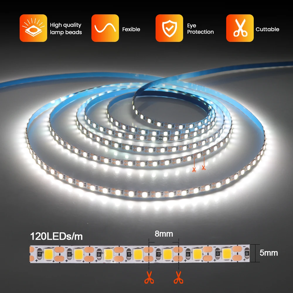 3MM 5MM 8MM USB LED Strip Lights DC 5V 2835 120LEDs/m Flexible LED String Light Diode Tape White Warm White LED Lights For Room