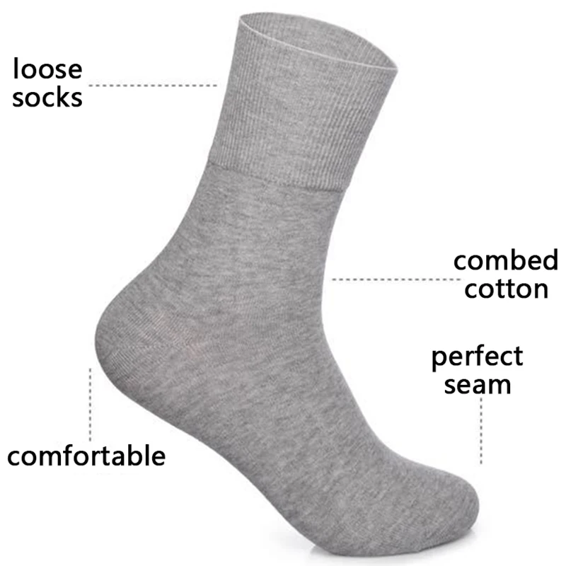 Women's 5 Pairs Quality Cotton Diabetic Middle Socks Comfortable Loose Mouth  Plus Size48,49,50 Older Men's Diabetic Socks Meias